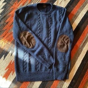 J.Crew Slim Merino Wool Navy Sweater Suede Patches